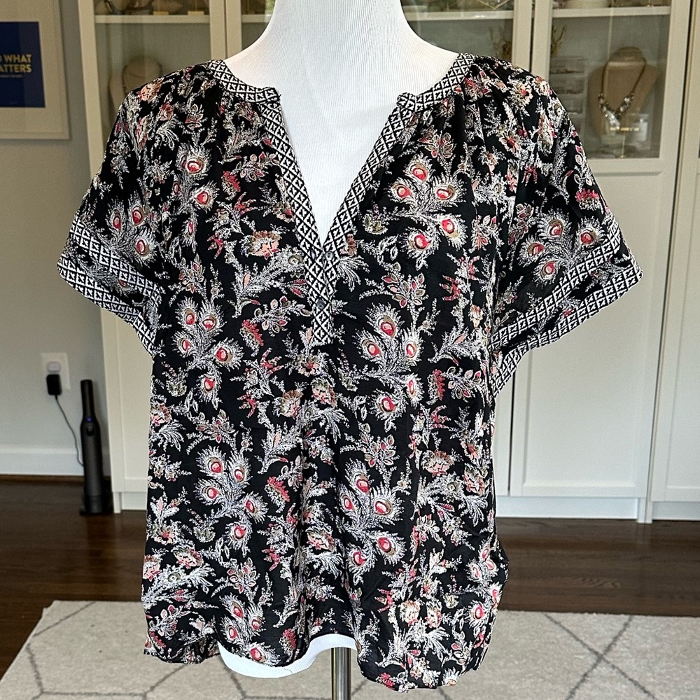 Joie Laurina Pattern Mic Flutter Sleeve Cotton Bl… - image 1